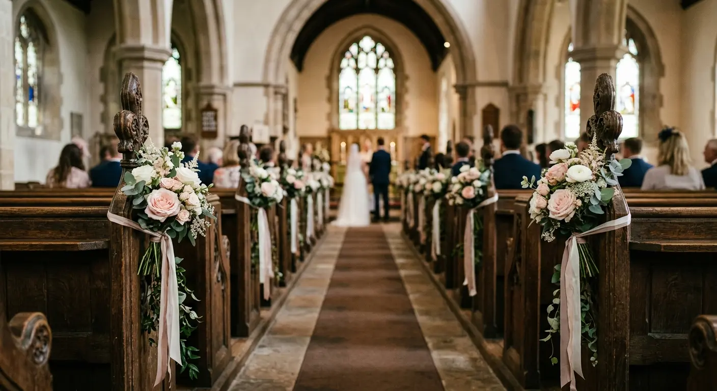 Church pew end flowers