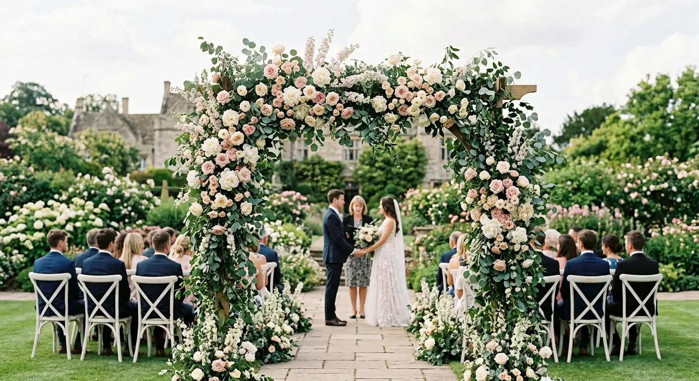 Wedding ceremony floral arch